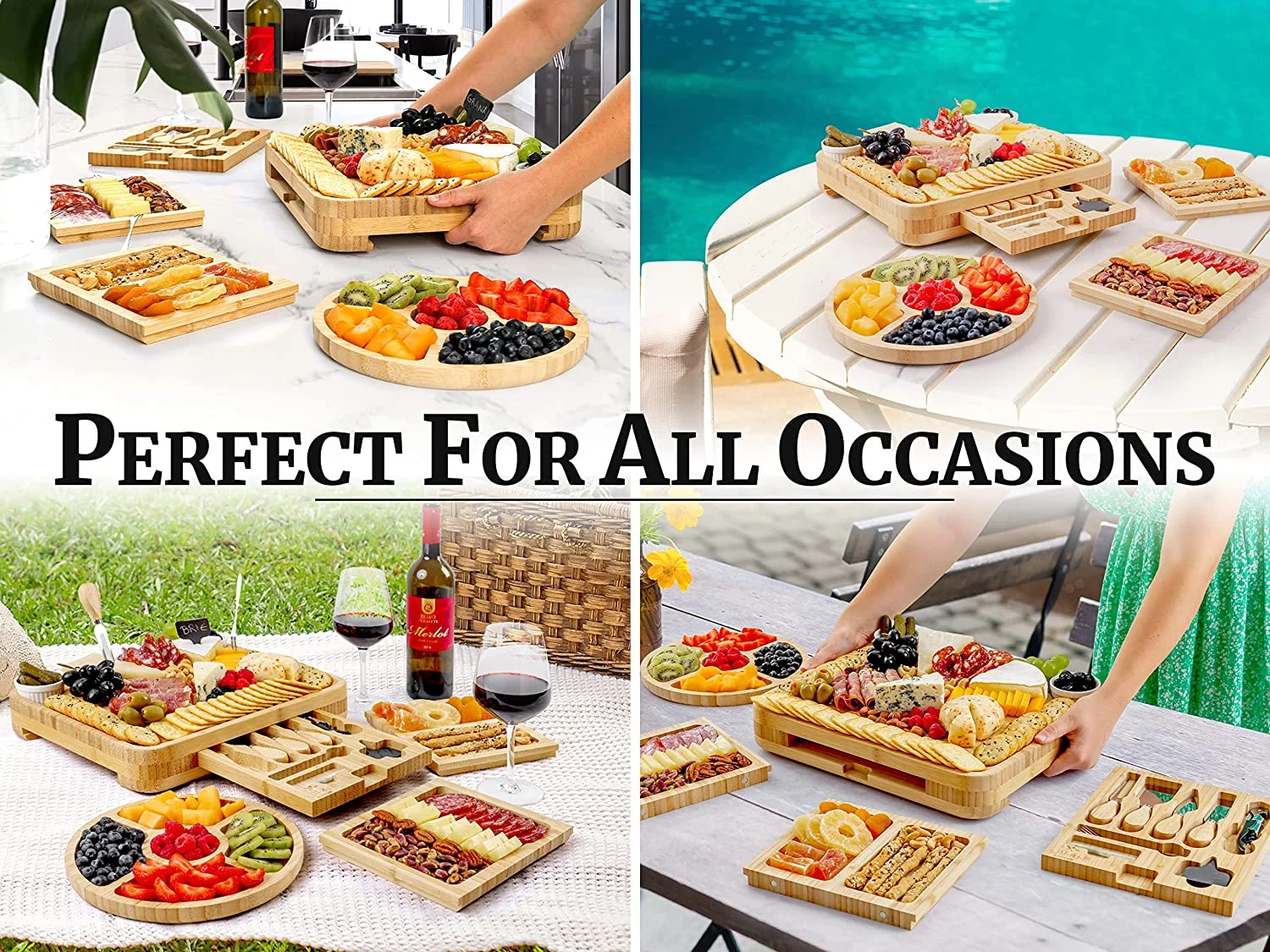 Zulay Kitchen Bamboo Cheese Board Set Extra Thick Charcuterie Board 15 Piece - Deluxe Set - Image 4
