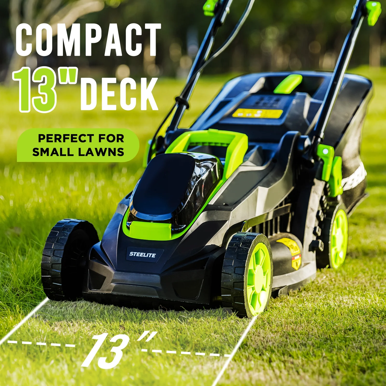 Steelite 13-Inch Cordless Lawn Mower, 21V Electric Lawn Mowers with Brushless Motor for Garden,5 Heights Adjustment, 4.0Ah Battery & Charger Included - Image 3