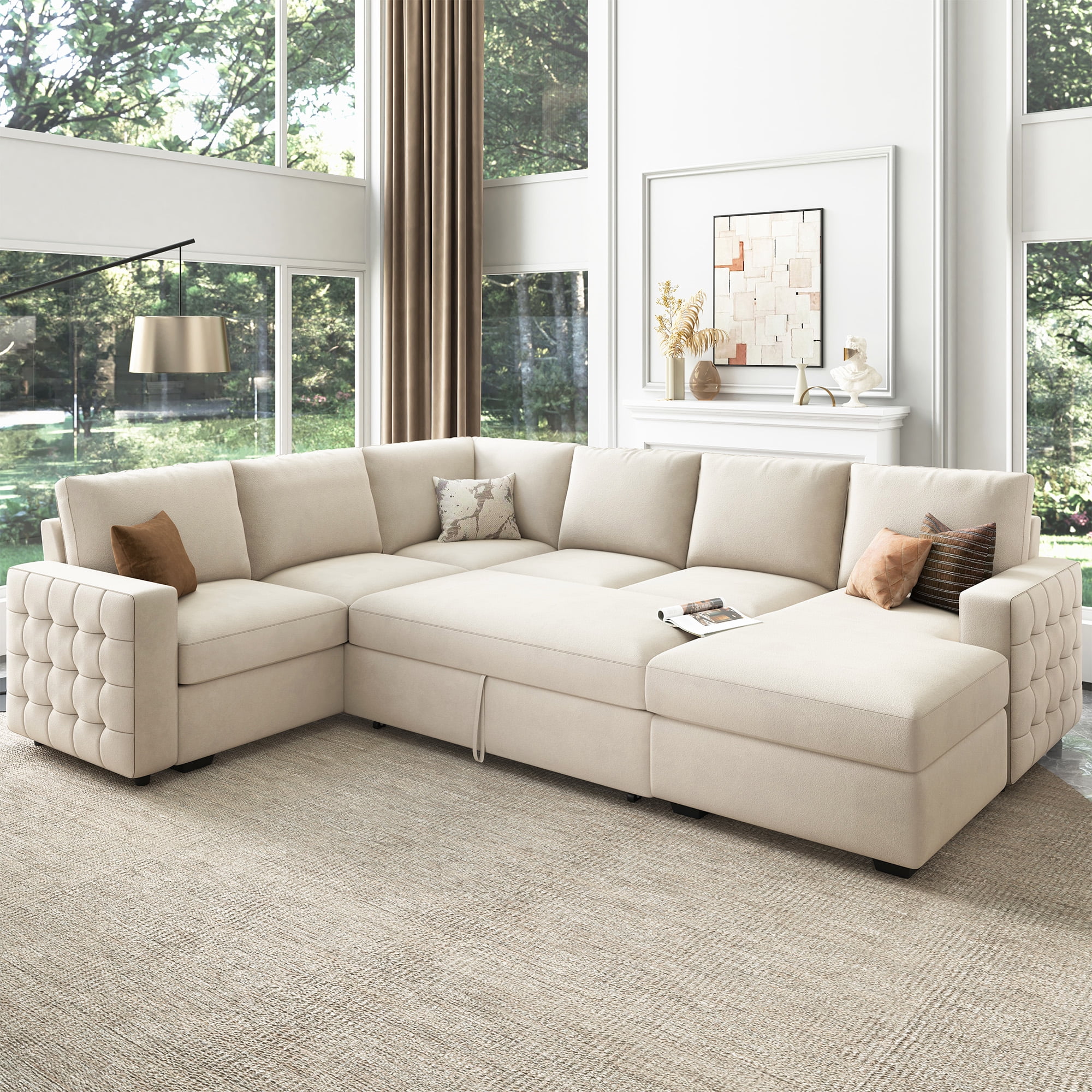 HONBAY Modular Sectional Pull-Out Sofa Bed with Storage Velvet U-Shaped Convertible Sleeper Sofa for Living Room, Blue - Image 37