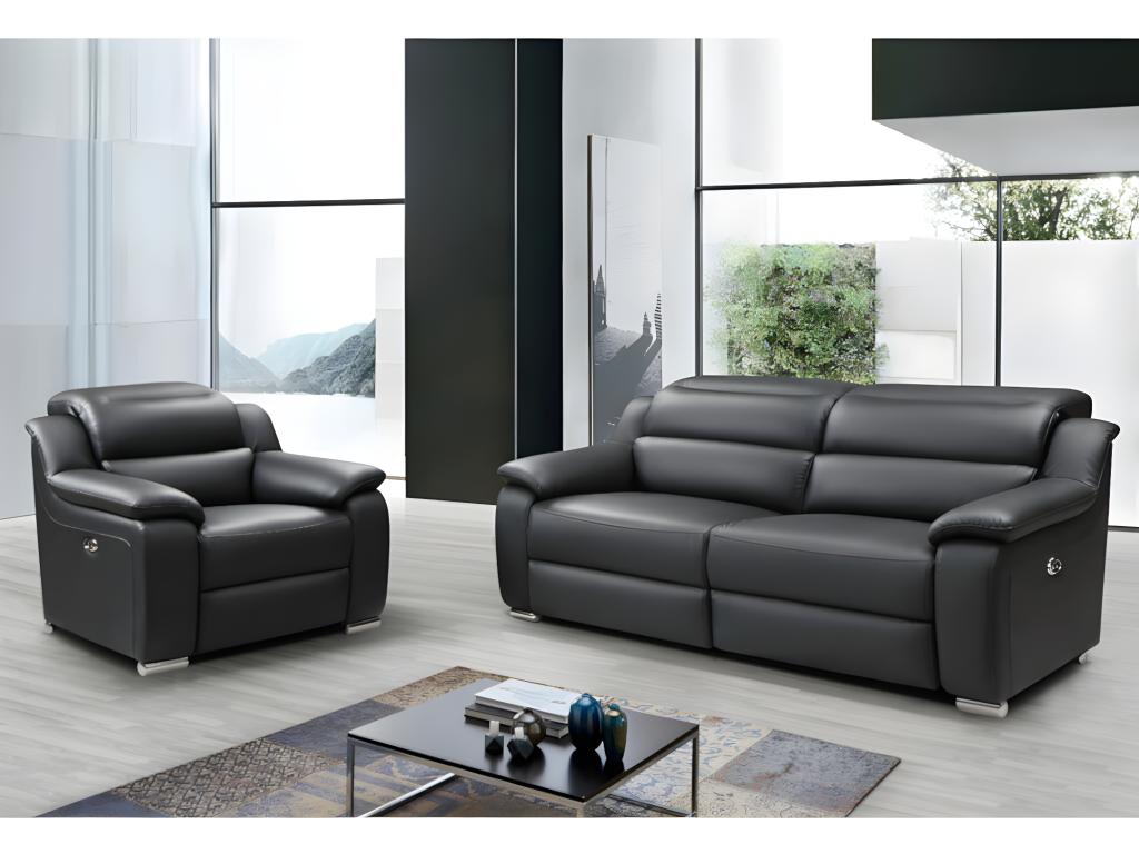 Sofa de 3 plazas relax de piel en color negro