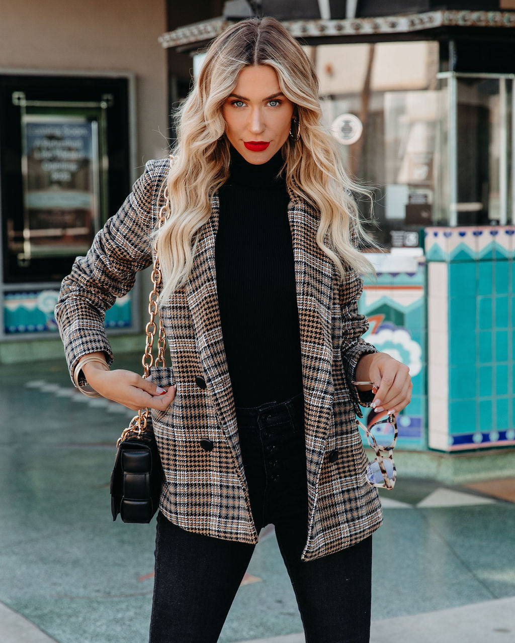 Celina Pocketed Plaid Blazer - Se7enfashion