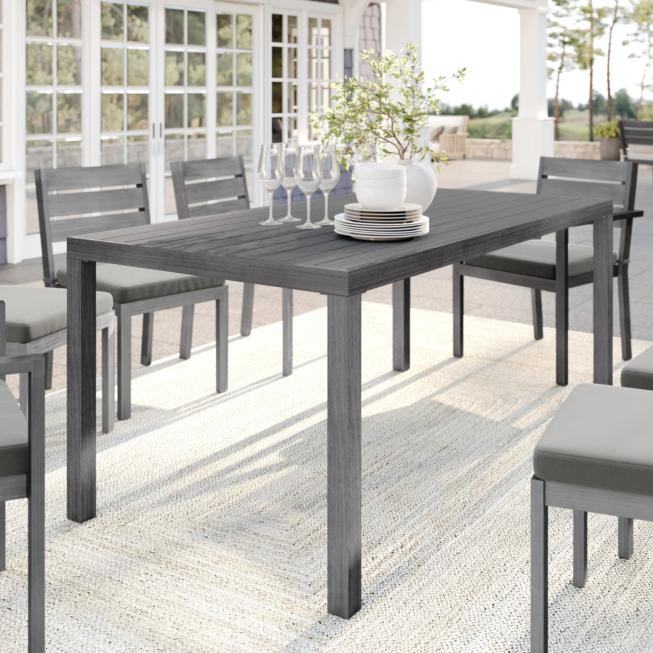 Martha Stewart 71" Indoor-Outdoor Patio Table with Gray Brushed Woodgrain Aluminum Finish - Image 2