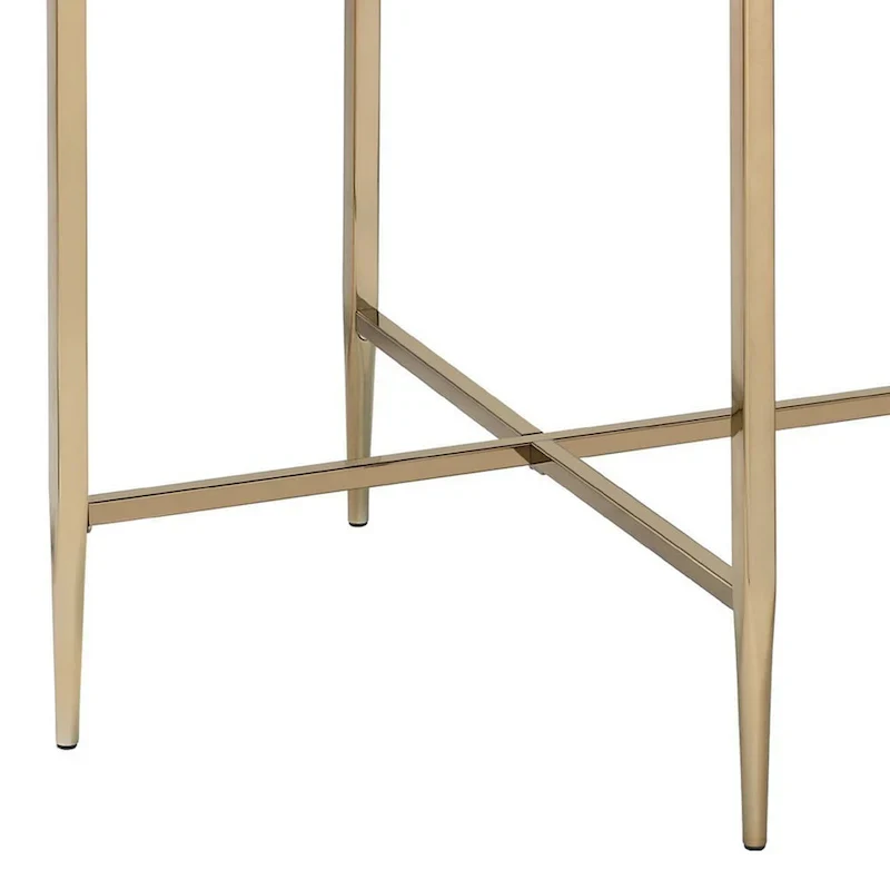 Gray and Gold End Table with Oval Marble Top and X-Shaped Base