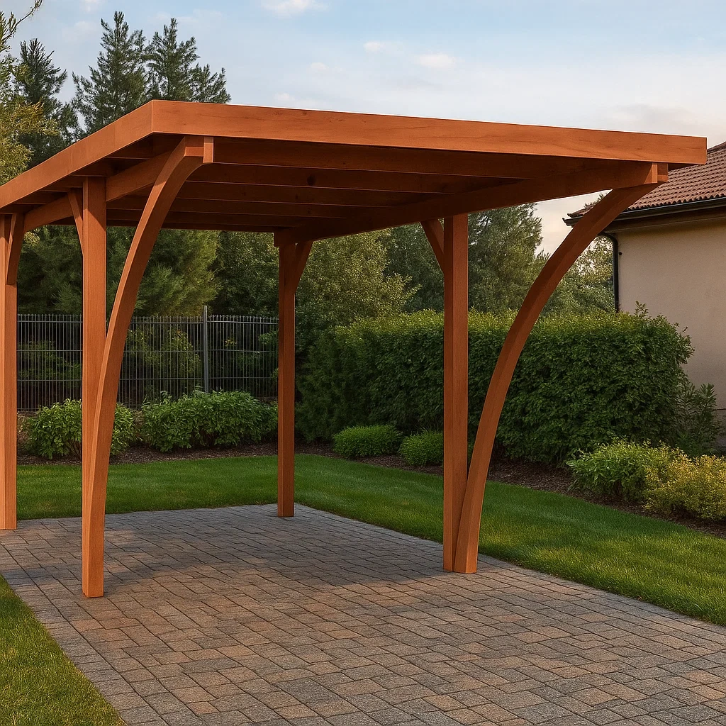 Carport de madera para coche 18m² marrón con tejado plano y soportes reforzados - PHmRups161qx