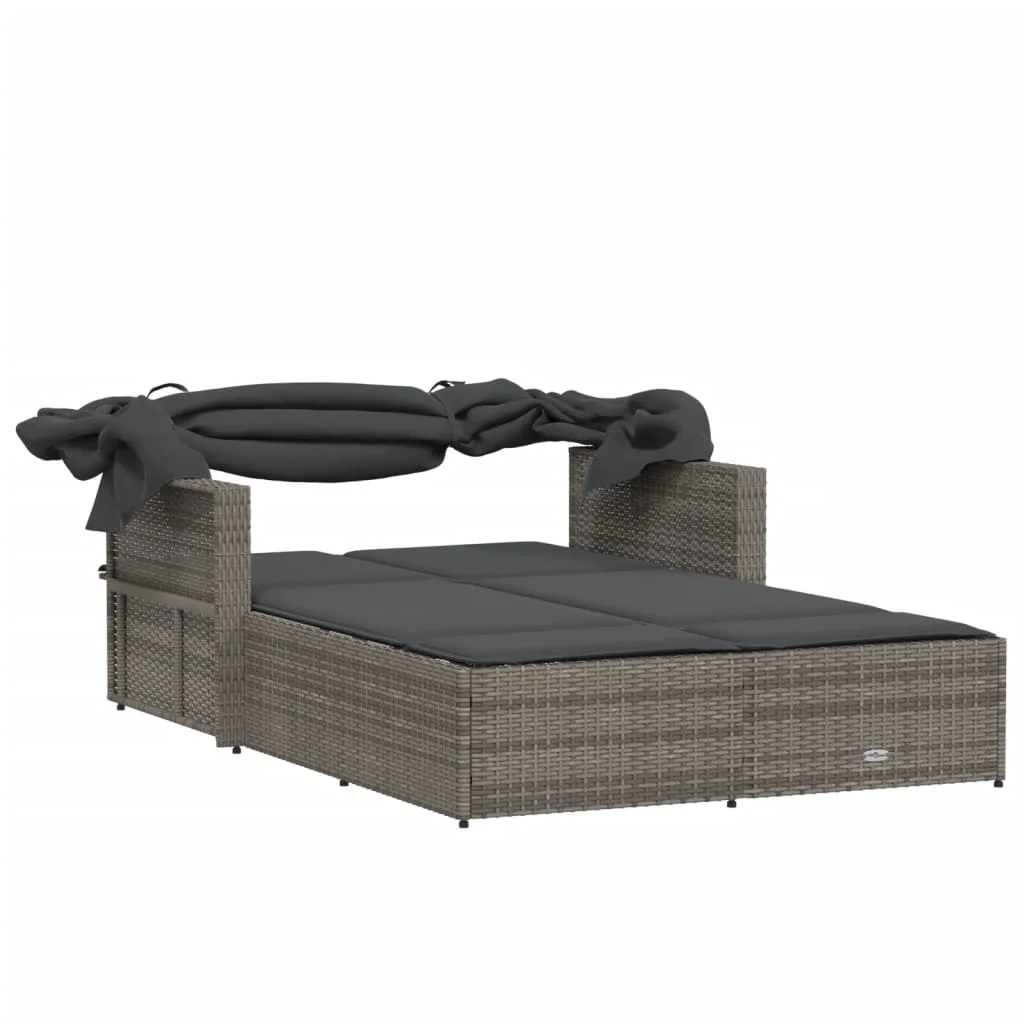 vidaXL Powder Coated Steel Removable Canopy and Cushions Double Sun Lounger, Beige - Image 35