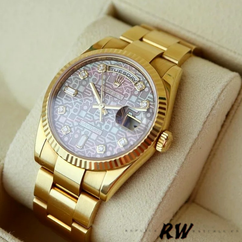 Rolex Day-Date 118238 Black MOP Diamond Dial 36mm Unisex Replica Watch