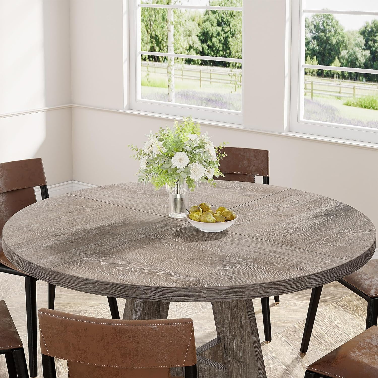 Tribesigns Round Dining Table for 4, Grey Kitchen Table 47 Inch Farmhouse Wood Kitchen Dinning Table for Kitchen Living Room - Image 8