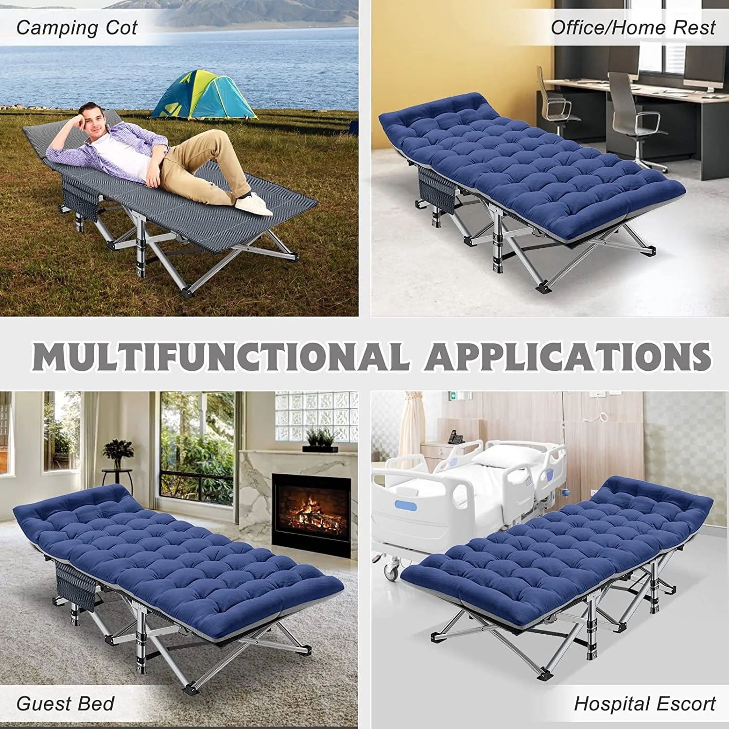 Slsy 2 Pack Folding Bed Cot with 3.3 Inch 2 Sided Mattress, 75"* 28" Folding Camping Cots with Carry Bag, Portable Sleeping Cot Guest Bed - Image 5
