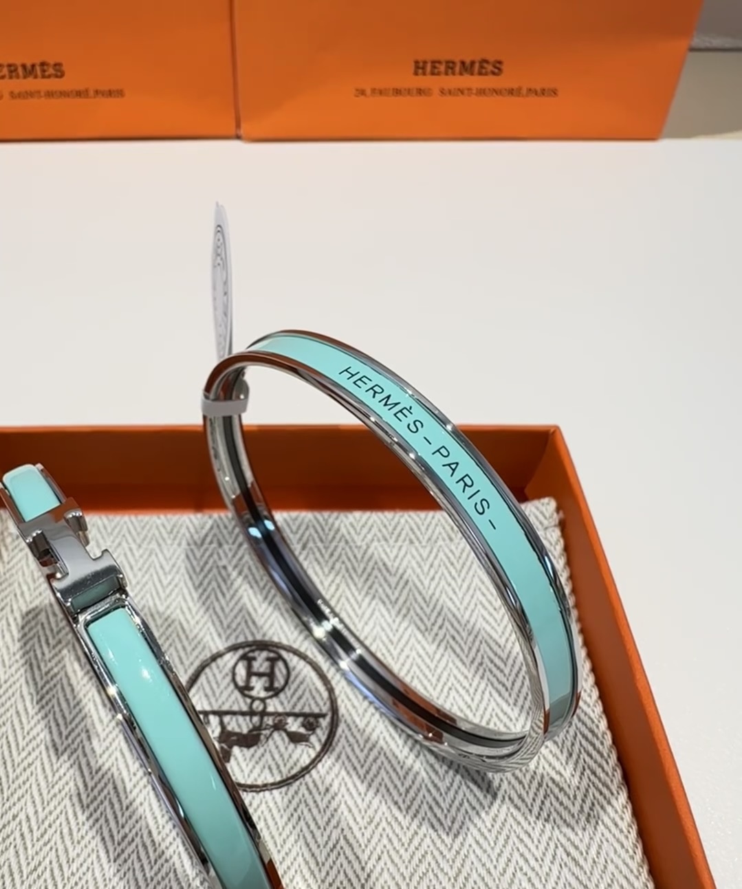 Hermes H Blue Enamel Bracelet Bangle - Original Replica Club