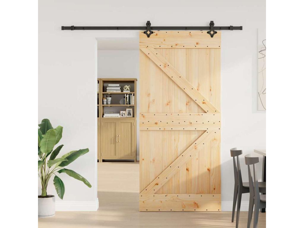 Puerta corredera con herrajes madera maciza de pino 100x210 cm