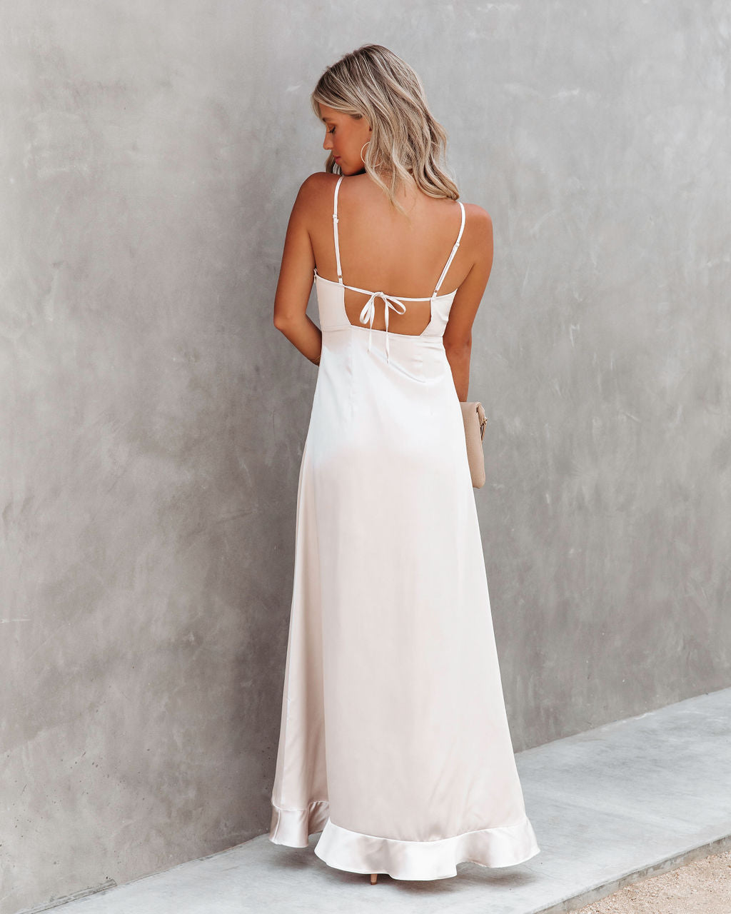 Undeniable Love Satin Ruffle Maxi Dress - Champagne - Se7enfashion