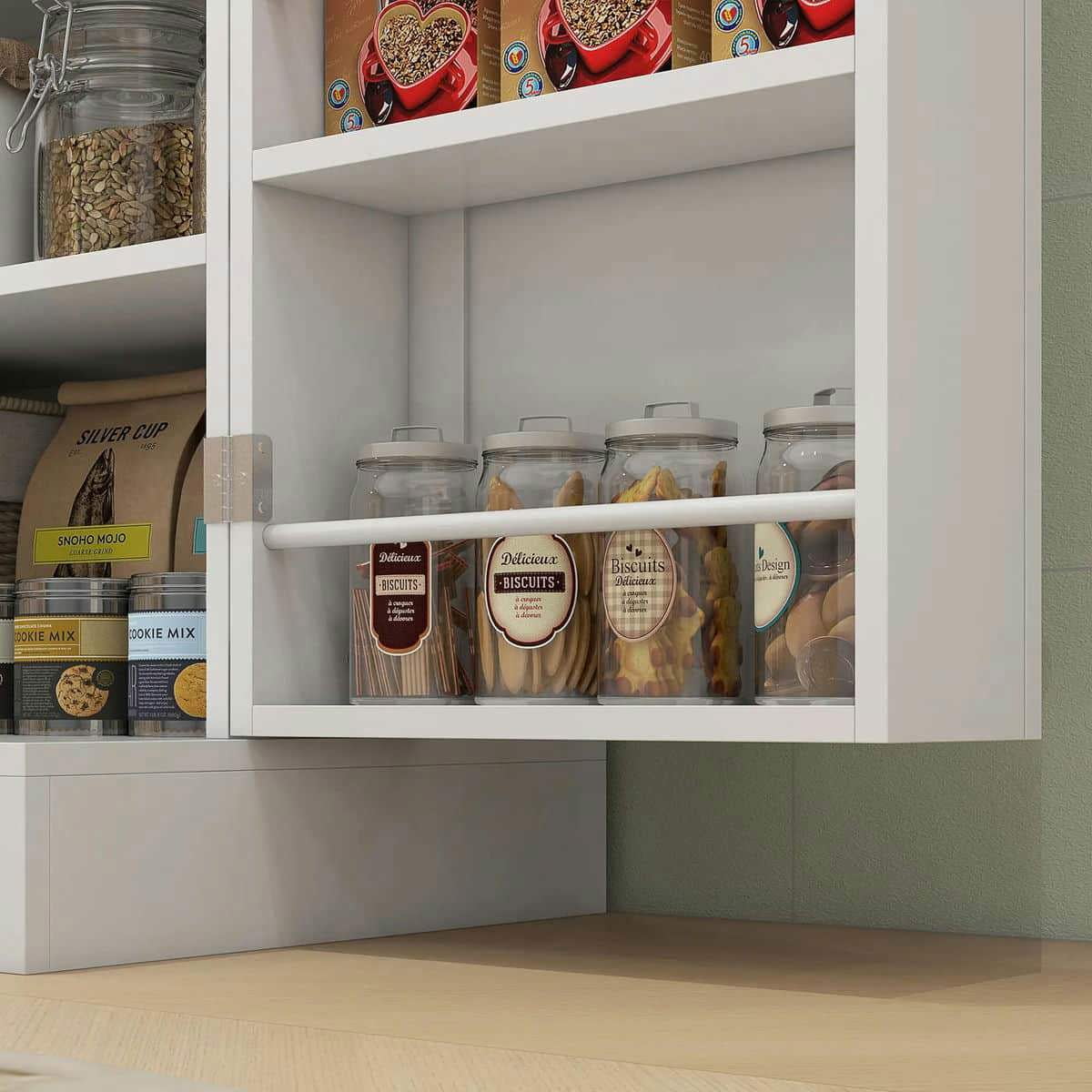 Spaco 17-Tier Kitchen Small Pantry Cabinet with 2 Doors and 6 Adjustable Shelves, Cabinet Pantry, Freestanding 5-Tier Shelving Pantries for Kitchen Storage, Gray - Image 59