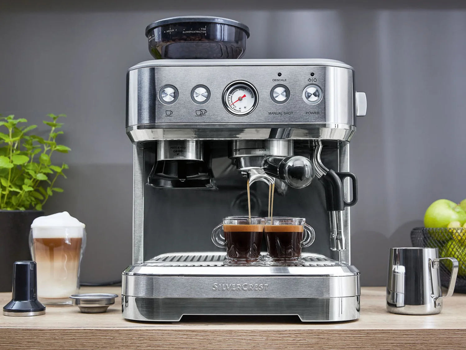 SILVERCREST KITCHEN TOOLS professional portafilter machine SSMP 1770 A2, with integrated grinder
