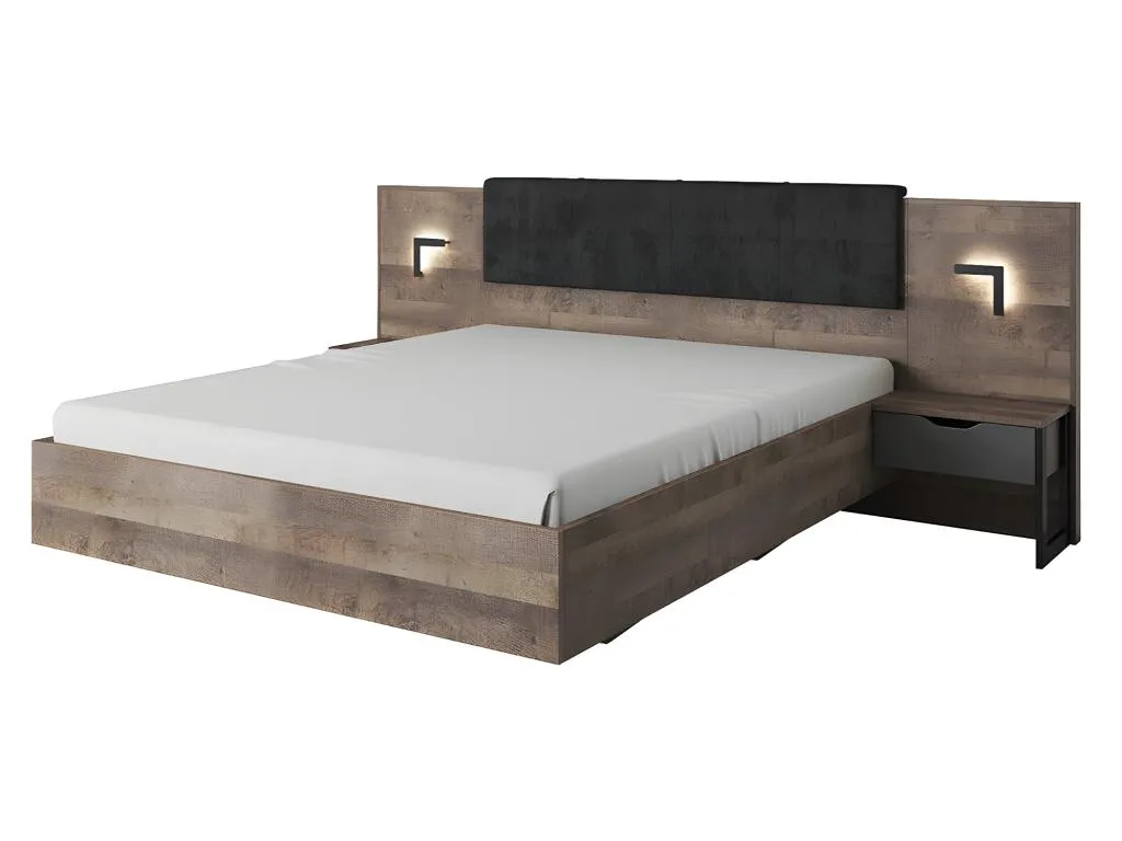 Conjunto cama con mesas de noche 160x200 Cómoda Armario - Color - natural y antracita - Kavehomedeco 13674GFZV