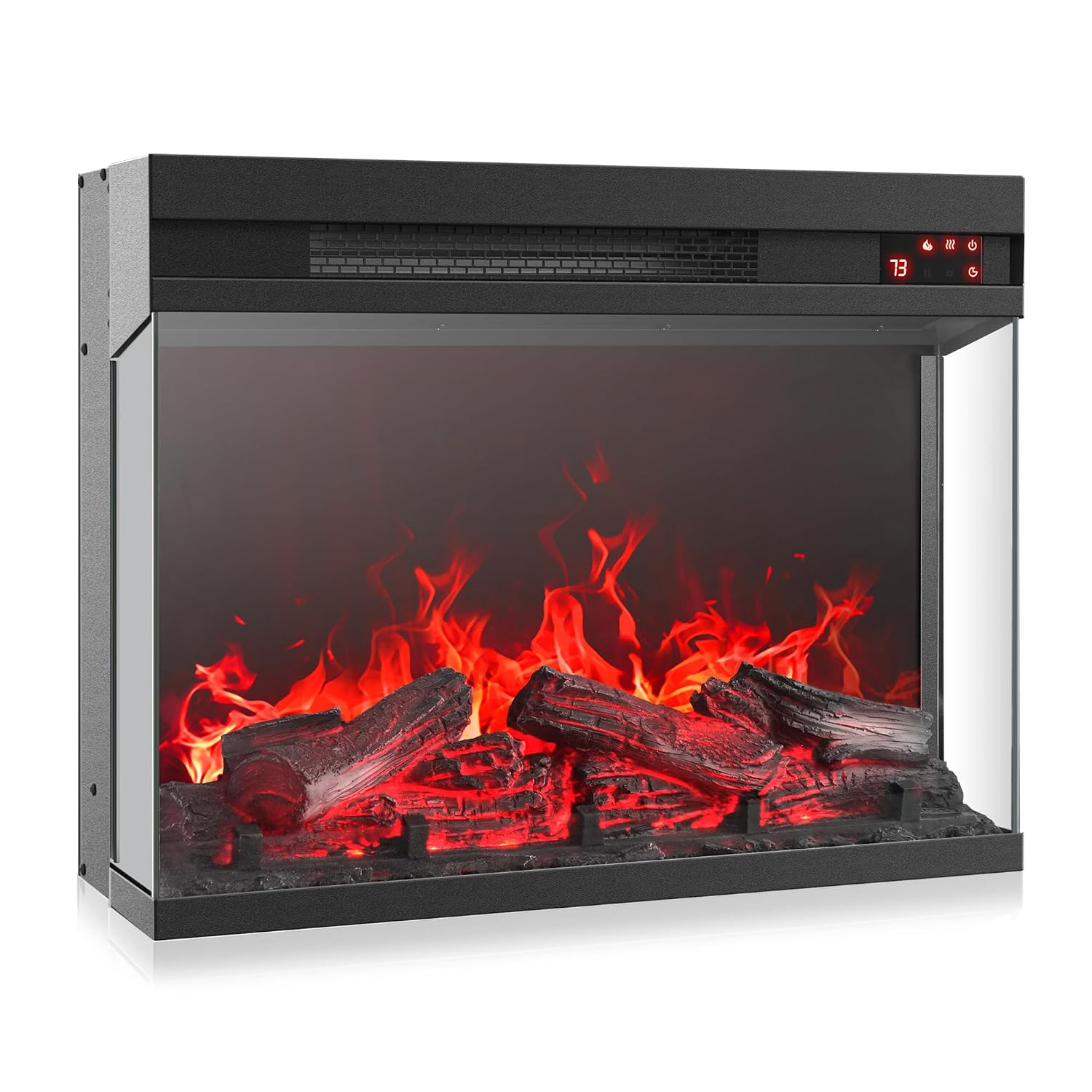 BELLEZE 23" Electric Fireplace with Realistic Crackling Sound, 3-Side Glass Display Fireplace Heater, Adjustable Timer & LED Flame Lights, Freestanding Indoor Fireplace for Bedroom, Living Room - image 2