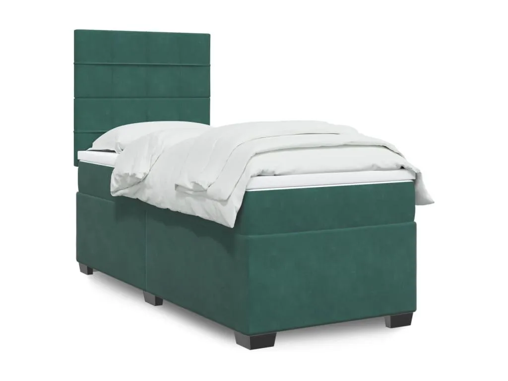 Cama box spring con colchón en terciopelo verde oscuro 90x200 cm. gqm3519586