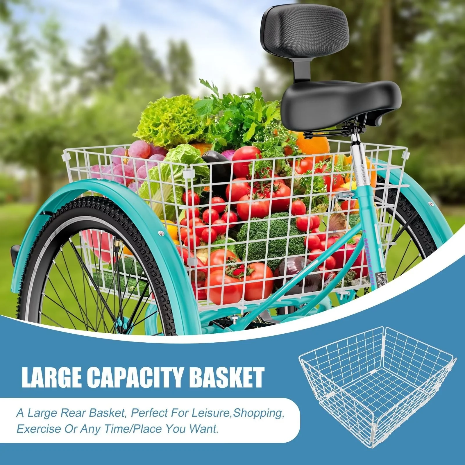 MOPHOTO Adult Tricycle 20/24/26 inch 3 Wheel Bicycle,3 Wheel Bikes for Adults,7 Speed Low Stepover Frame Tricycle with Basket/Bell,3 Wheel Bicycle for Seniors,Women,Men - Image 6