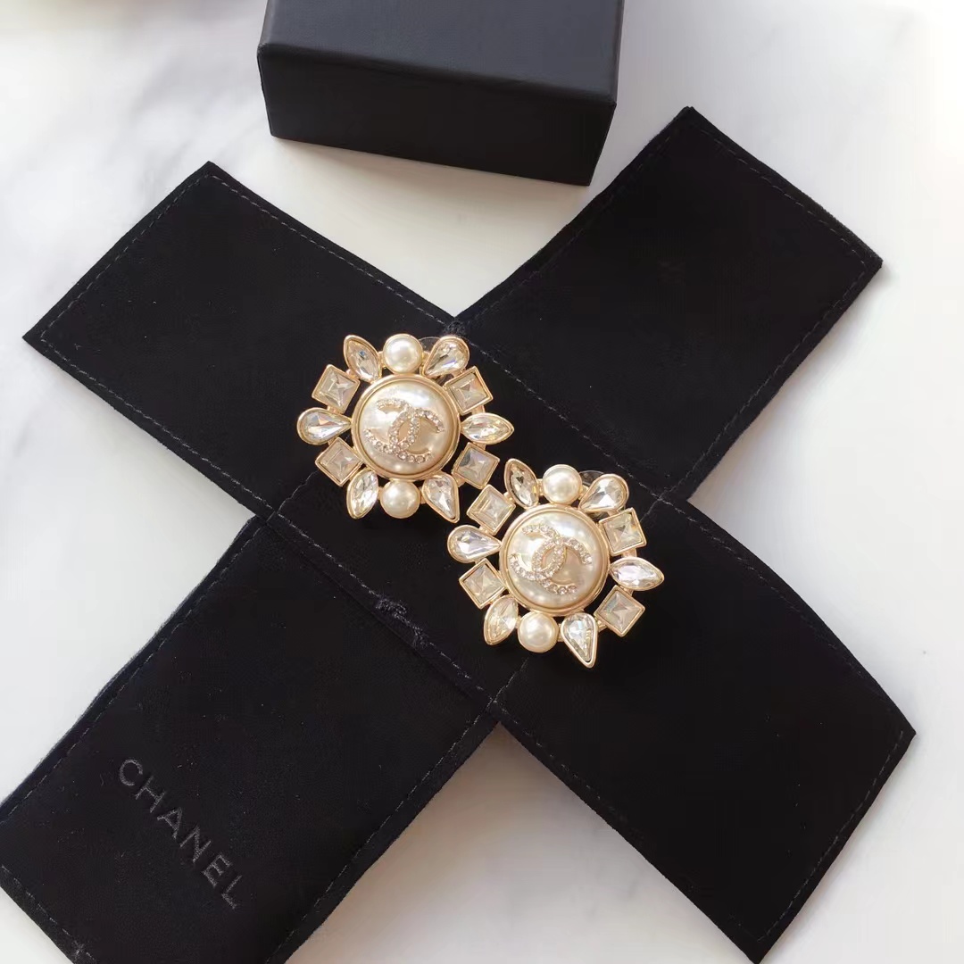 Chanel Large Round White Stud Earrings - Original Replica Club