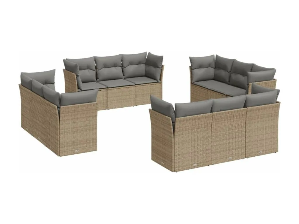 Set de sofás de jardín 12 piezas y cojines ratán sintético marrón 71720MERP