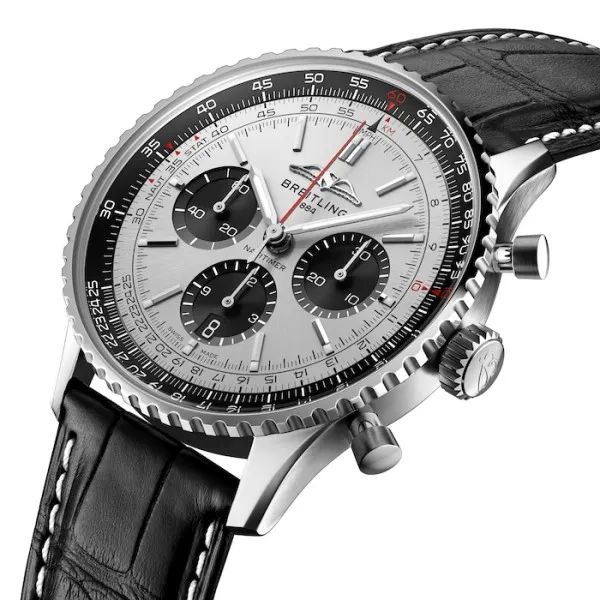 Breitling Navitimer Men Automatic Silver Alligator Watch AB0138241G1P1