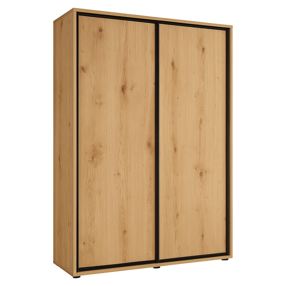Armario de Dos Puertas con Estilo Moderno en Madera Natural y Detalles Negros