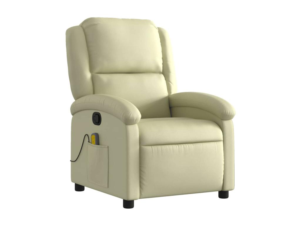 Sillón reclinable de masaje cuero auténtico crema