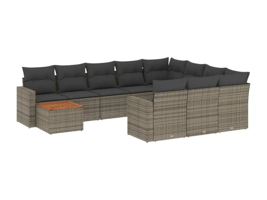 Set de sofás de jardín 11 pzas y cojines ratán sintético gris QKIZ25051