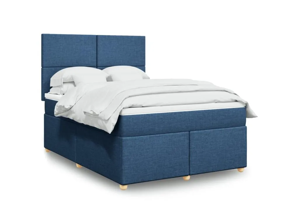Cama box spring con colchón tela azul 140x200 cm xsu3520358