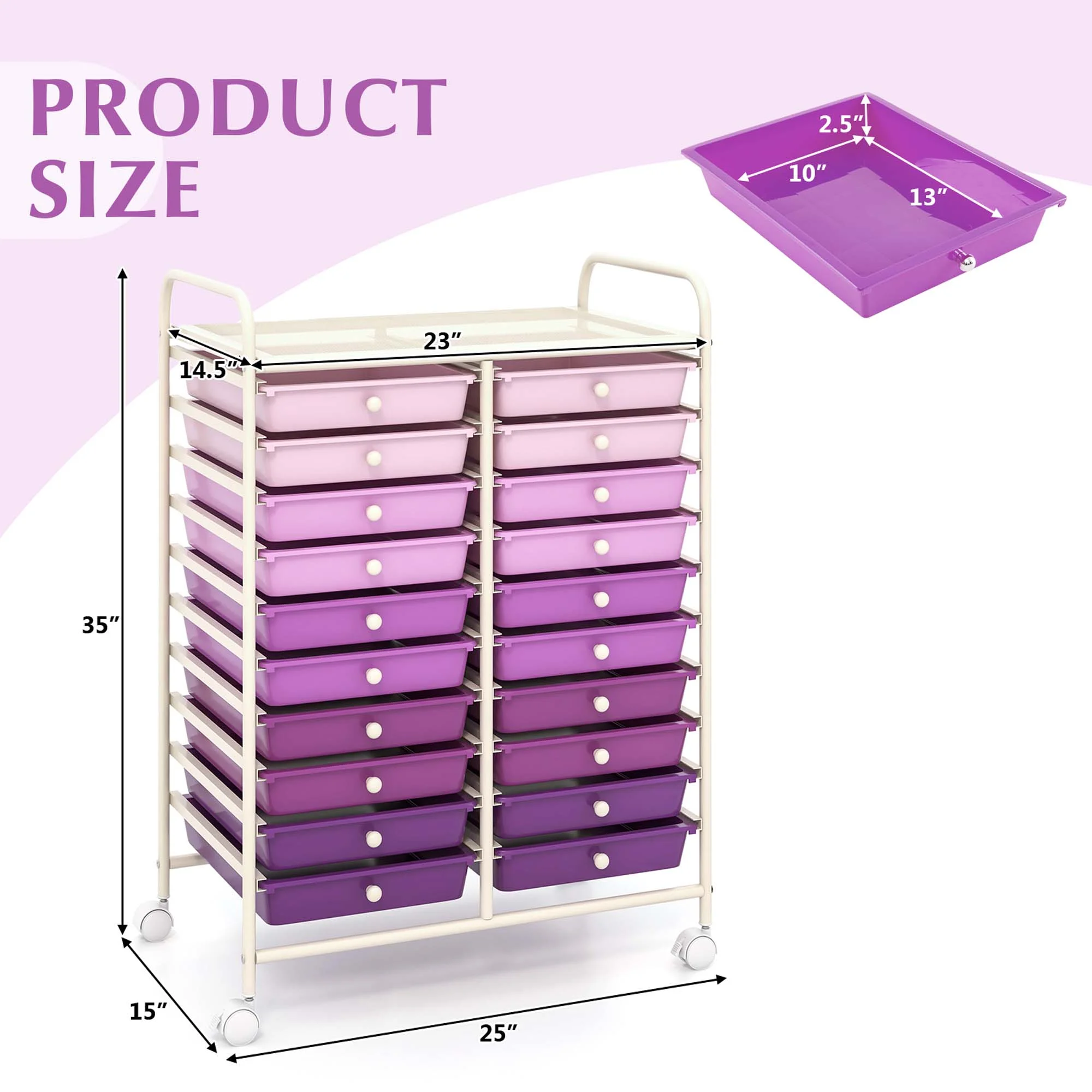 Costway 20 Drawer Rolling Storage Cart Tools Scrapbook Paper Office School Organizer Yellow - Image 66