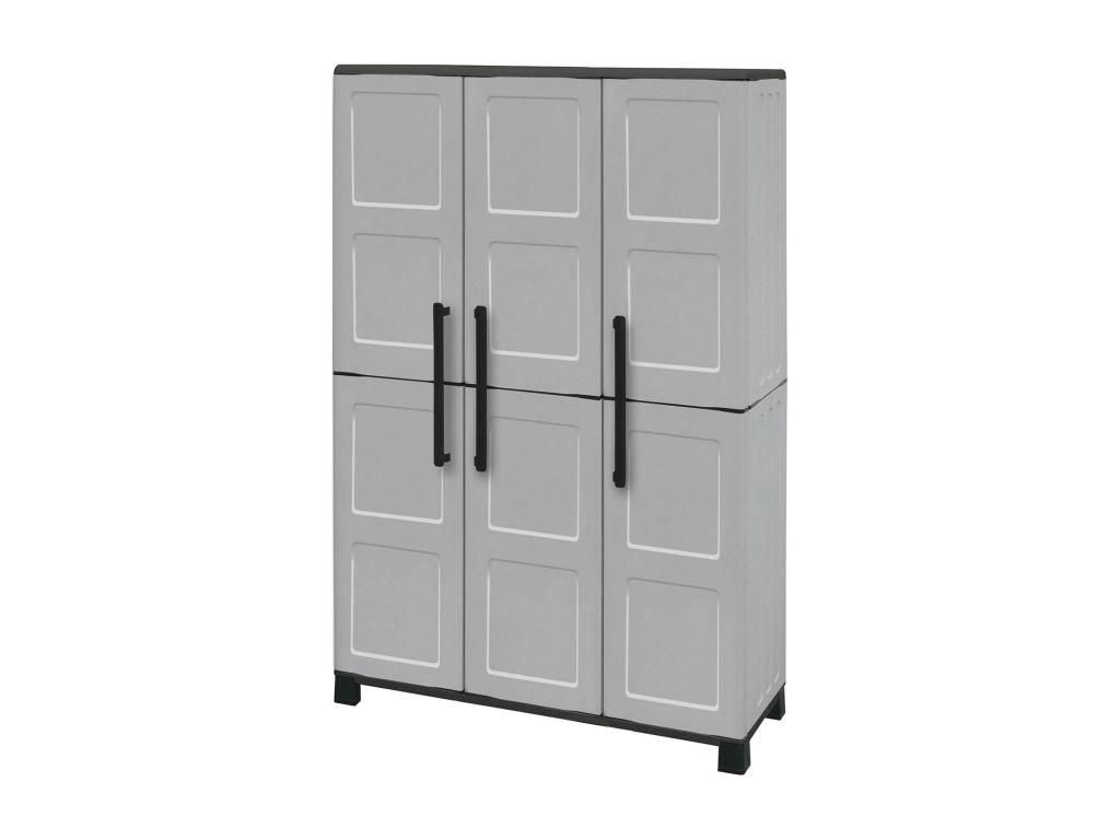 Armario exterior Dbellanov, Mueble escobero, mueble exterior 3 puertas, 100% Made in Italy, 102x37h169 cm, Gris claro y negro, Acabado a cuadros