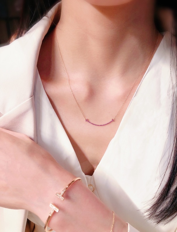 Tiffany Rose Gold Chain Pink Diamond Smile Necklace - Original Replica Club