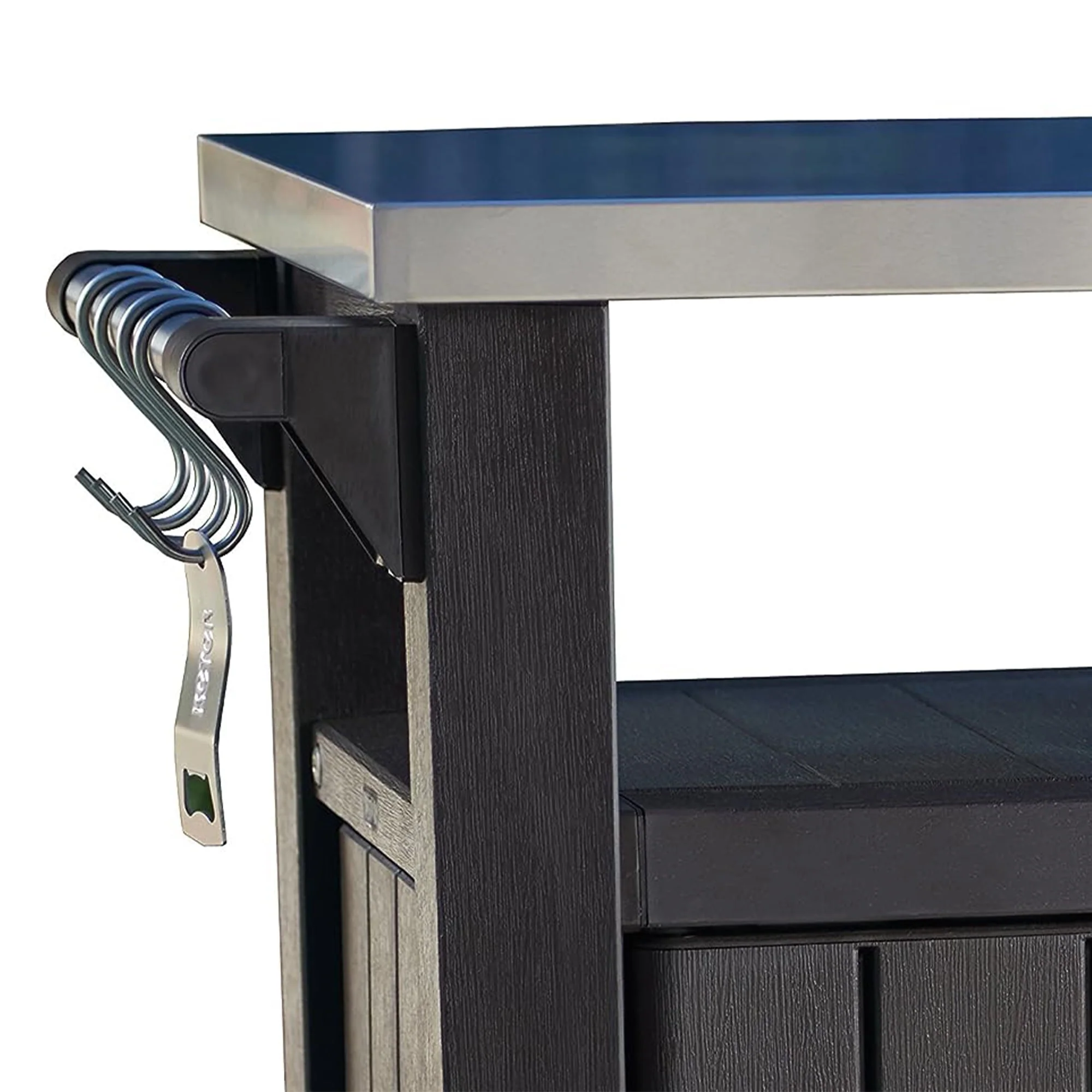 Keter Unity XL Outdoor Kitchen Bar Rolling Cart with Storage Cabinet, Brown - Image 2