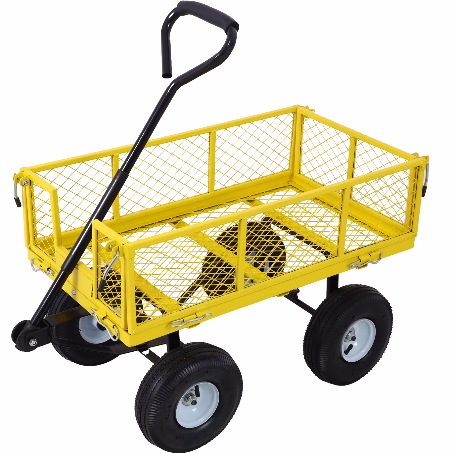 Steel Garden Cart, Heavy Duty 500 lb Capacity Mesh Steel Garden Cart with Removable Mesh Sides, 180 Rotating Handle and 9.5 in Tires, Utility Garden Carts and Wagons for Garden, Farm, Yard, Yellow(Green)