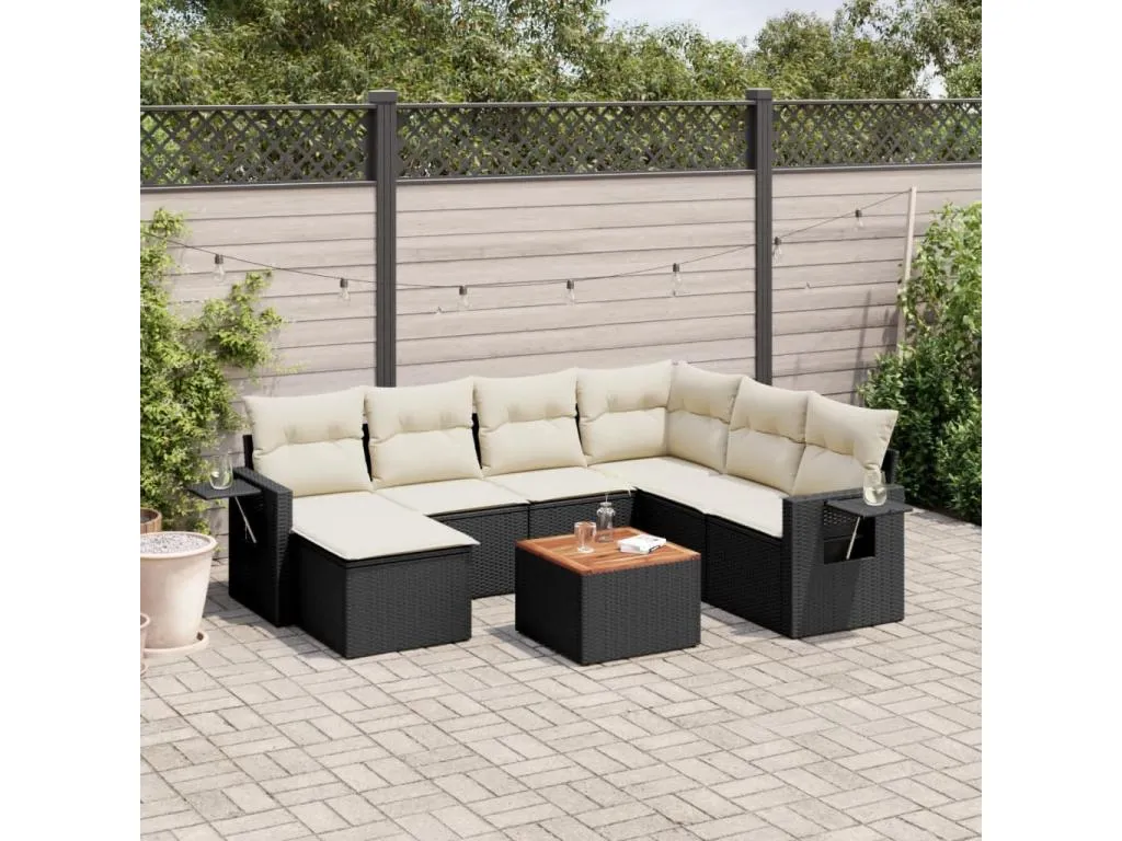 Set de sofás de jardín 8 piezas y cojines ratán sintético negro TVDF76562