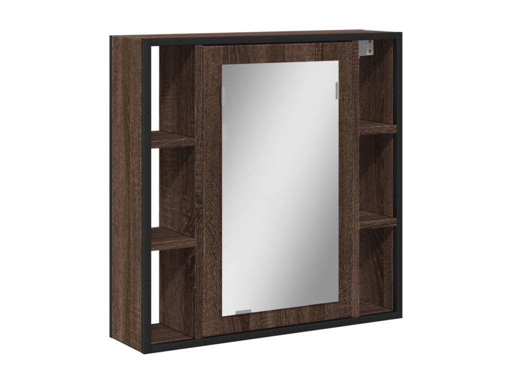 Nestleano - Armario con espejo baño madera marrón roble 60x16x60 cm