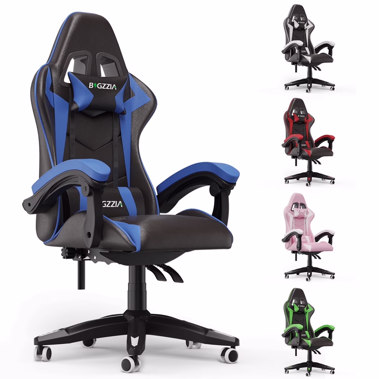 Bigzzia Gaming Chair Office Chair, Ergonomic Game Chair with Height Adjustable Headrest and Lumbar Support for Adults Teens, Black & White - Image 16