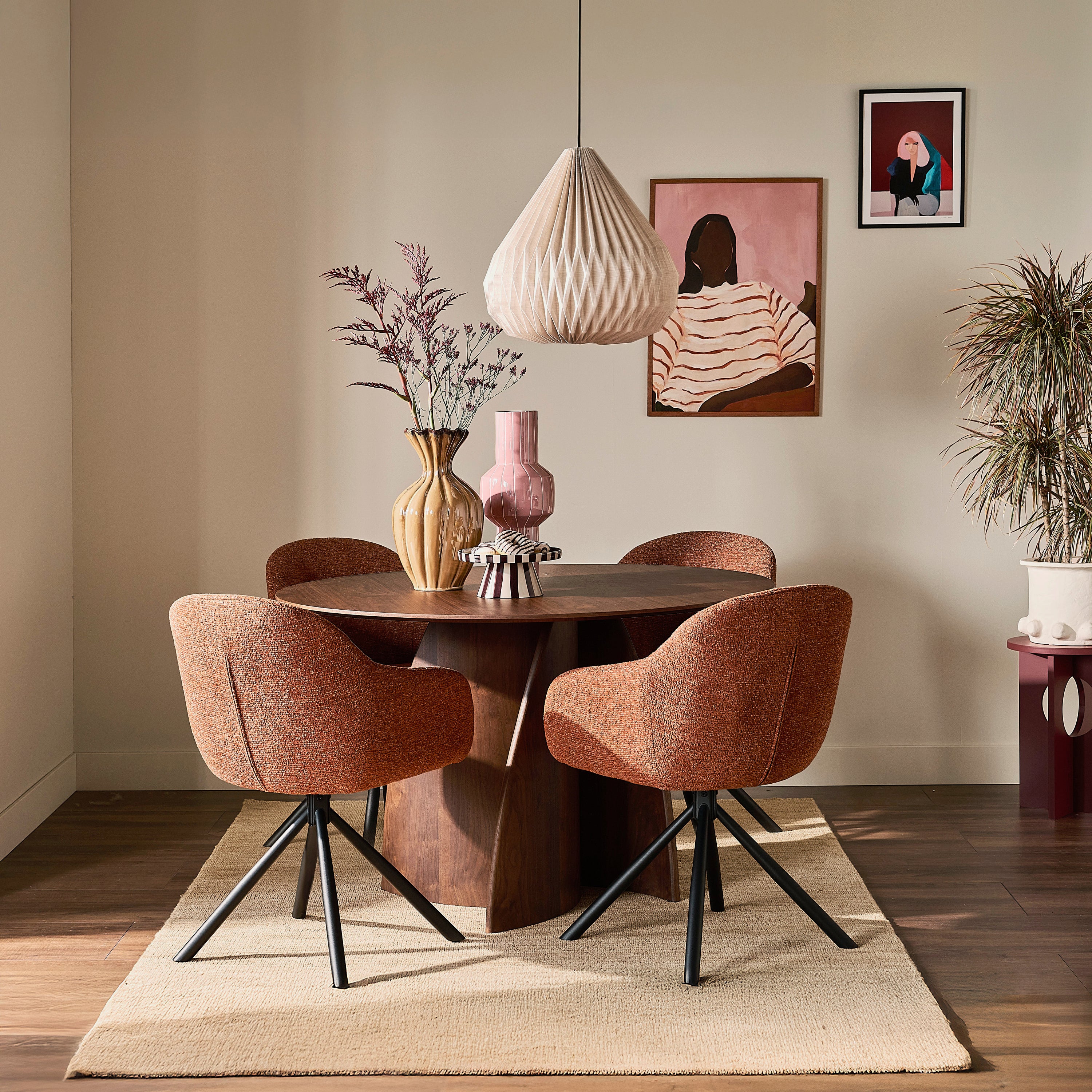 by fonQ Hush Eetkamerstoel - Chenille - Roest / Zwart