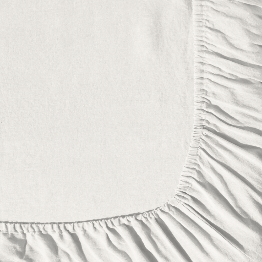 Drap housse en lin lavé - Blanc Coquillage