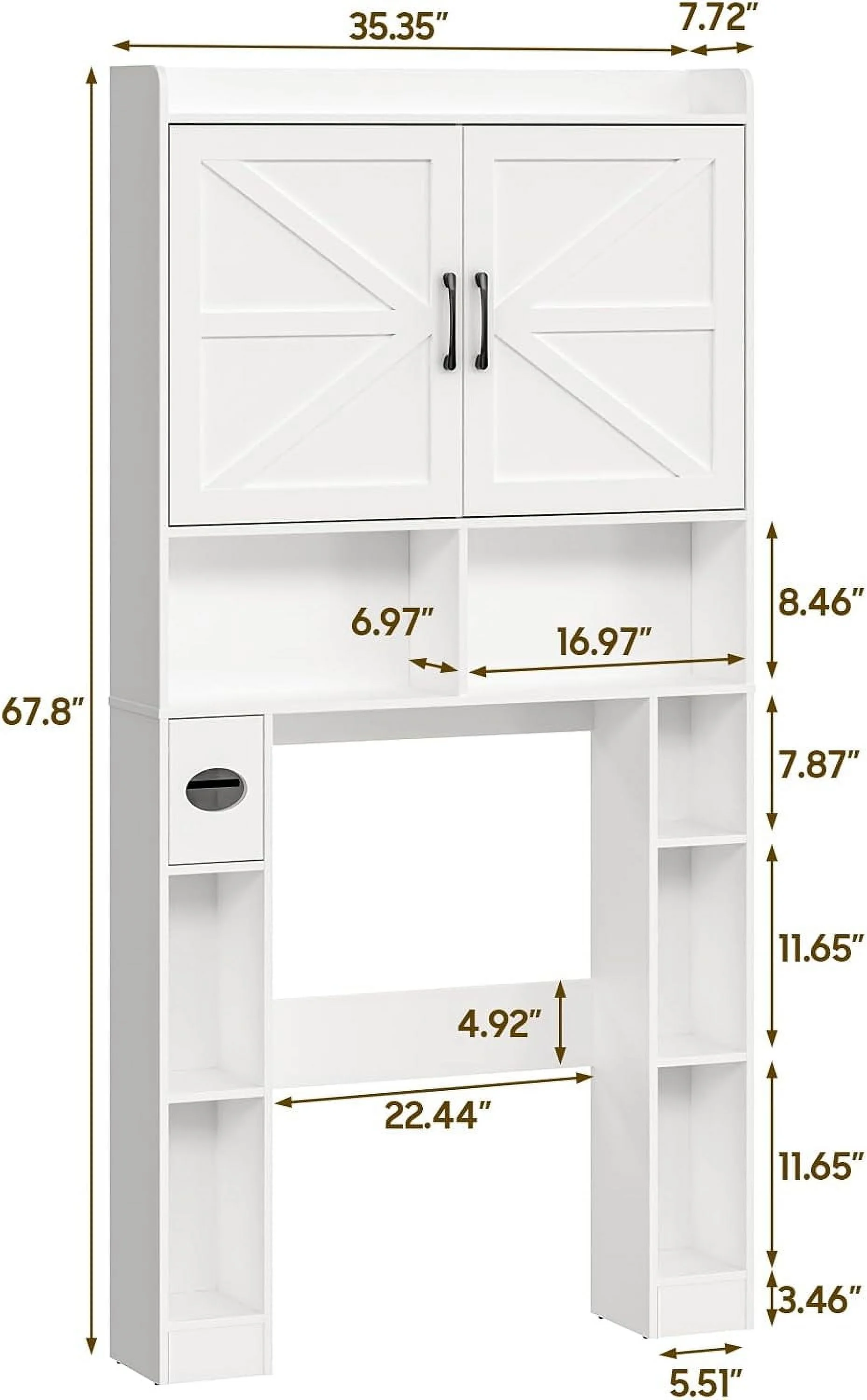 Vabches Over The Toilet Storage Cabinet with Toilet Paper Holder Stand, Above Toilet with Adjustable Shelf & 2 Doors - Image 8