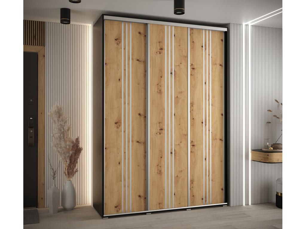 ARMARIO DAVOS 6 DE PUERTAS CORREDERAS 235,2/170/45 3 puertas (Negro/Artisan/Plata)