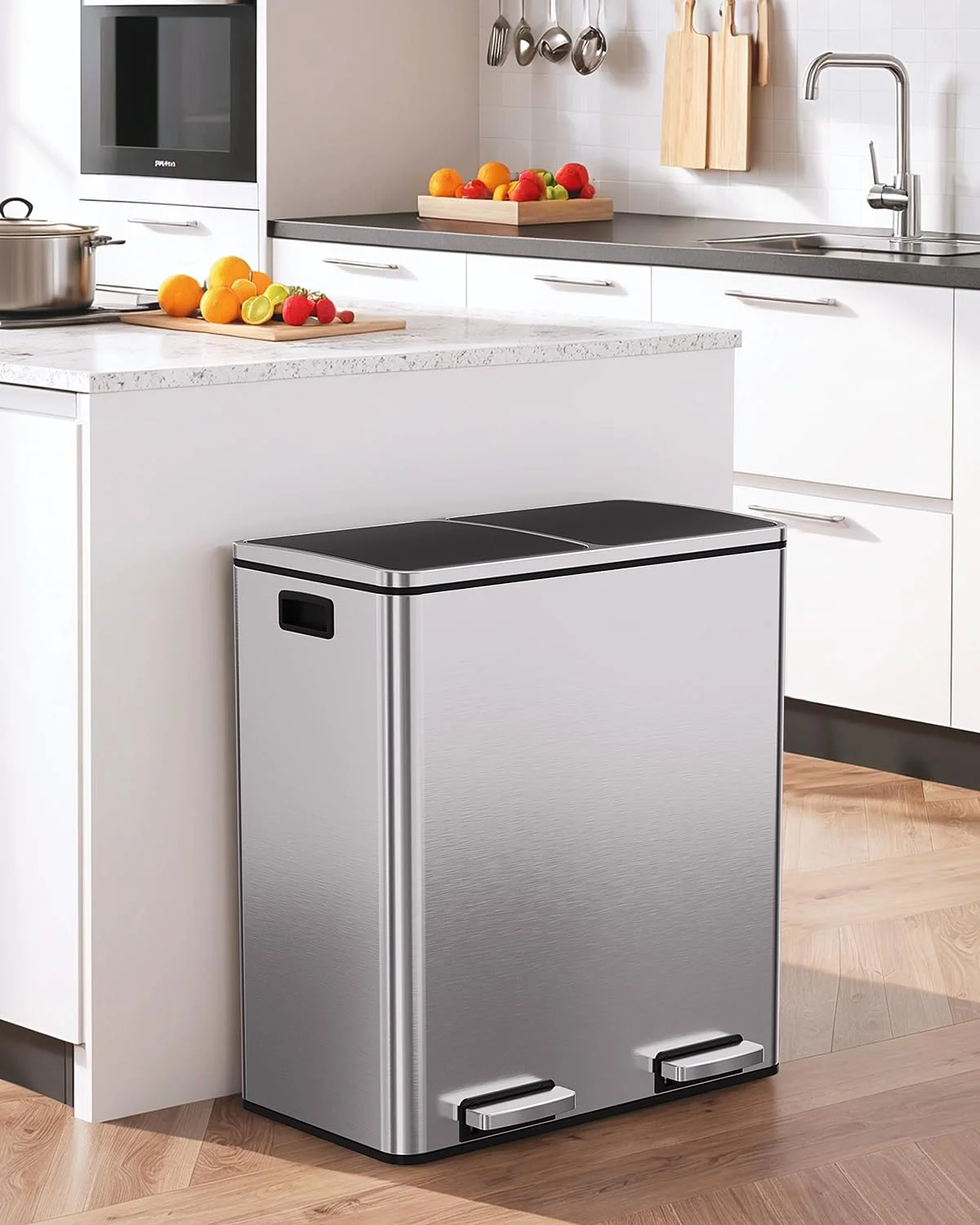 LAZY BUDDY Dual Garbage Can, Stainless Steel 16 Gallon Step Kitchen Trash Can with Soft-Close Lid, Double Compartment Garbage Recycling Bin - Image 23