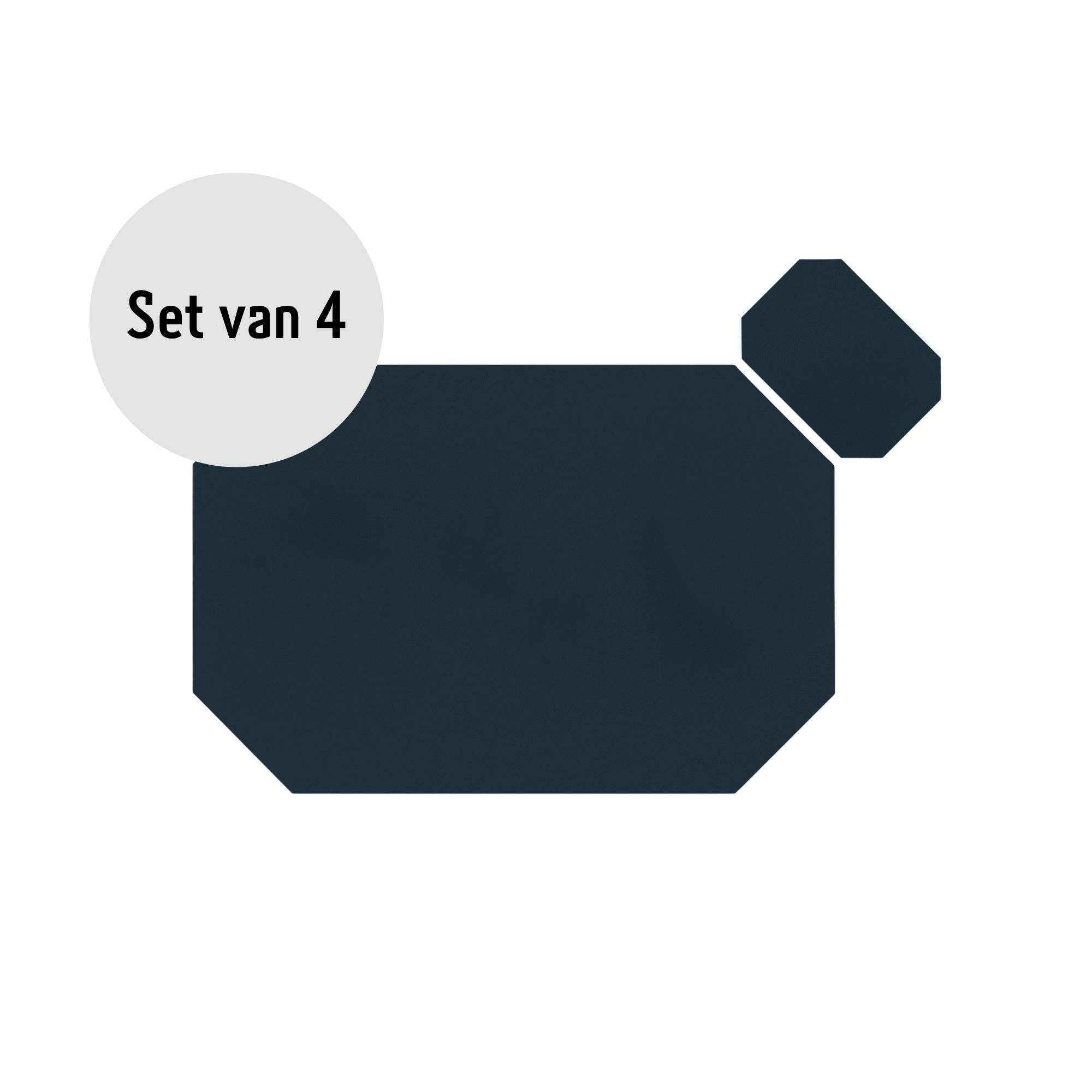 Krumble Placemat + onderzetter - PU Leder - Blauw - Set van 4