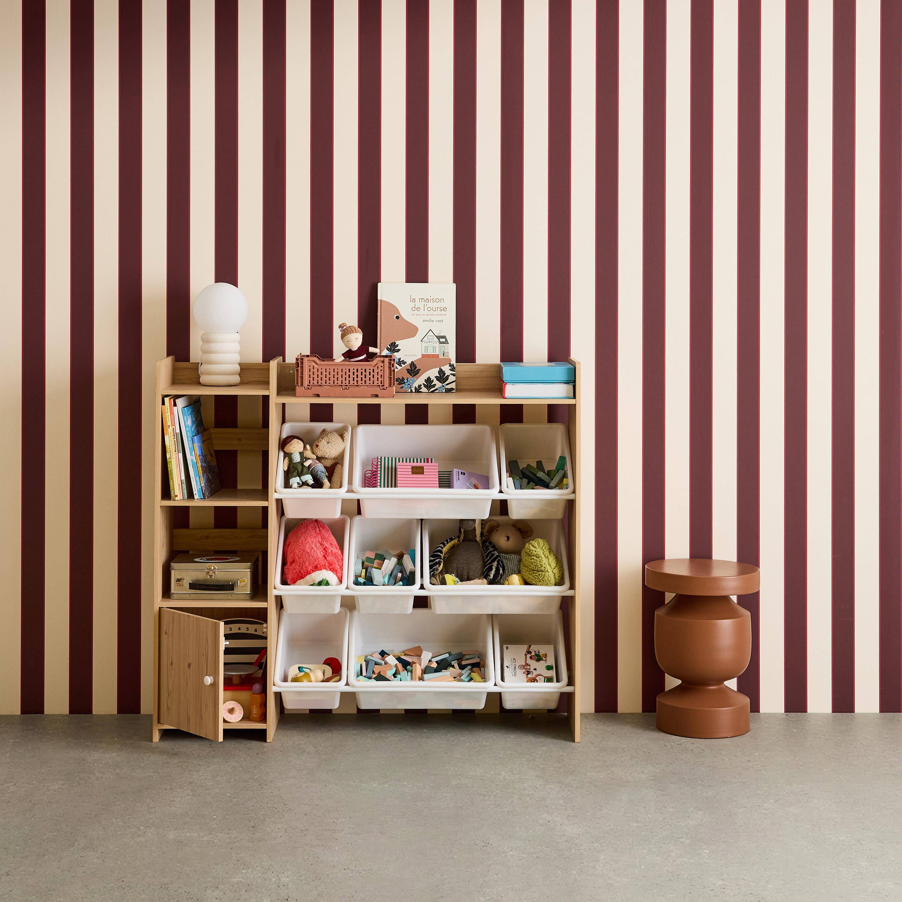 Sora - Mueble para niños con 9 cubos, 4 estantes y 1 puerta