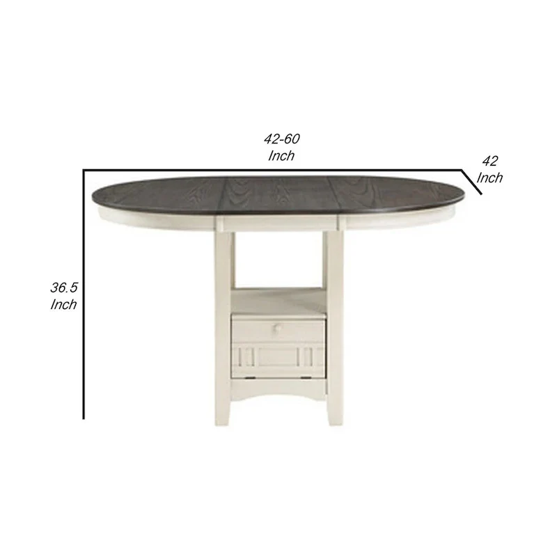 Glee Extendable Counter Height Table (42-60 Inches) in Antique White and Brown