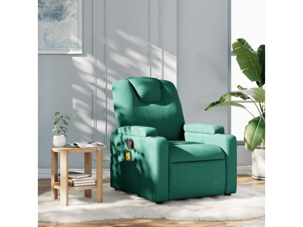 Sillón de masaje reclinable de tela verde oscuro