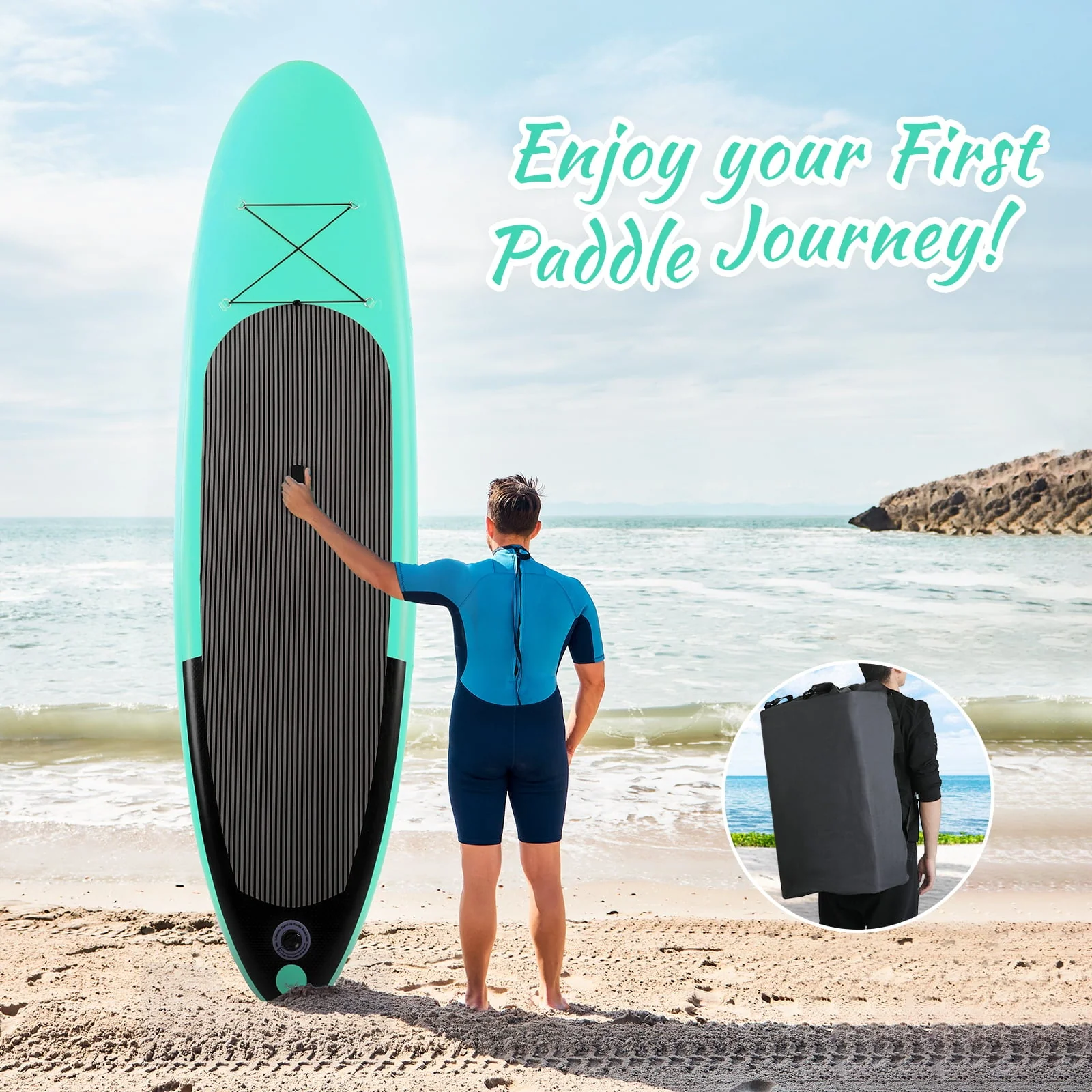 Arlopu Portable 10' Inflatable Stand Up Paddle Board with Aluminum Paddle, Leash, Hand Pump & Backpack for Youth Adult - Image 11