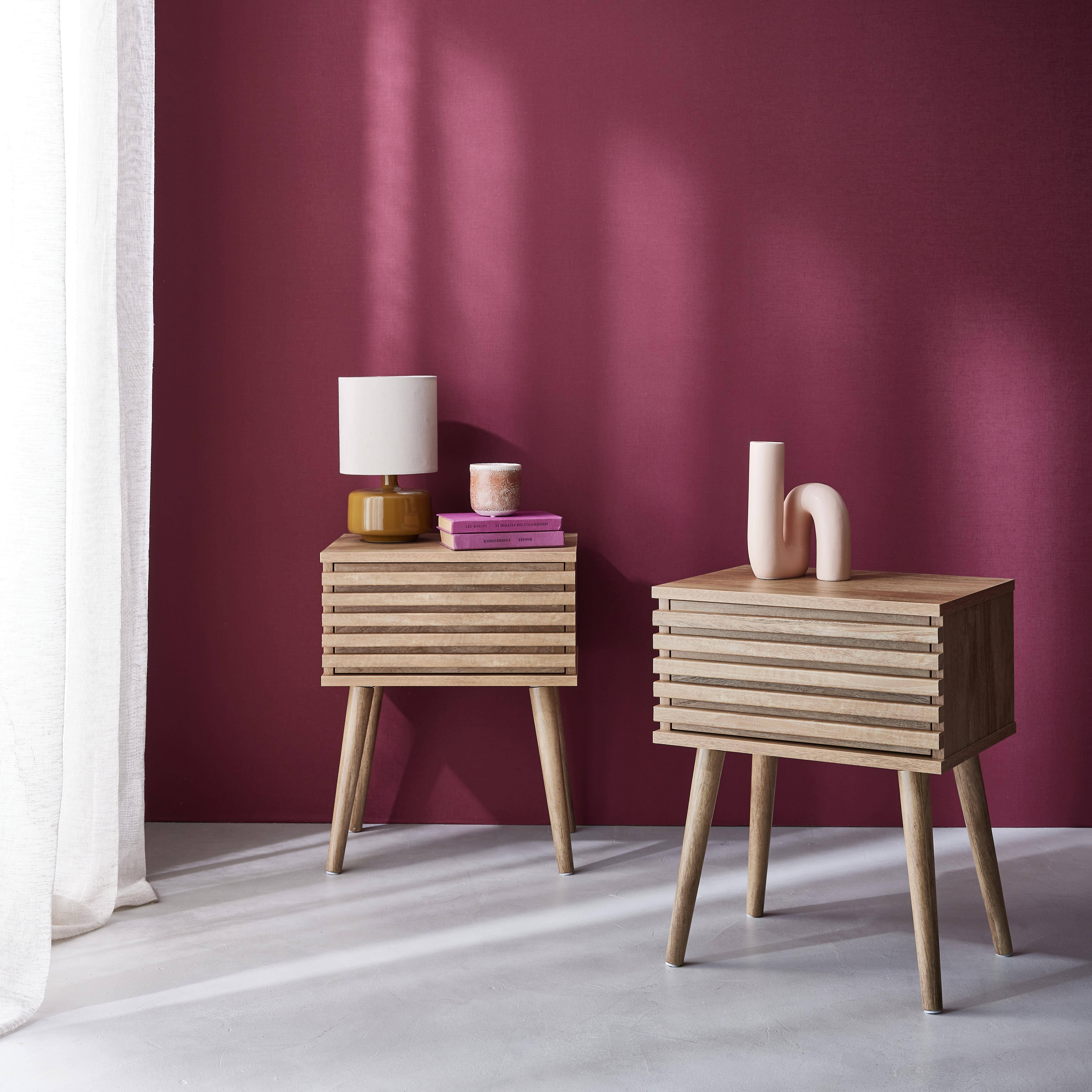 Madere - Mesita de noche estilo escandinavo efecto madera, set de 2