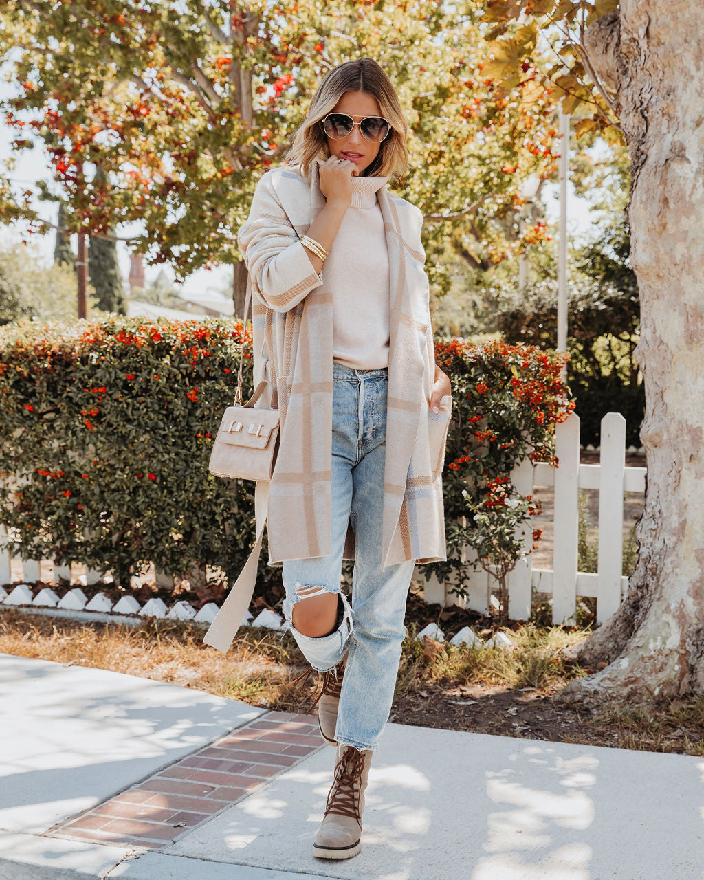 Dear Autumn Plaid Pocketed Cardigan - Se7enfashion