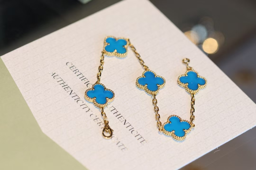 VCA Blue Vintage Alhambra Five Clover Bracelet - Original Replica Club