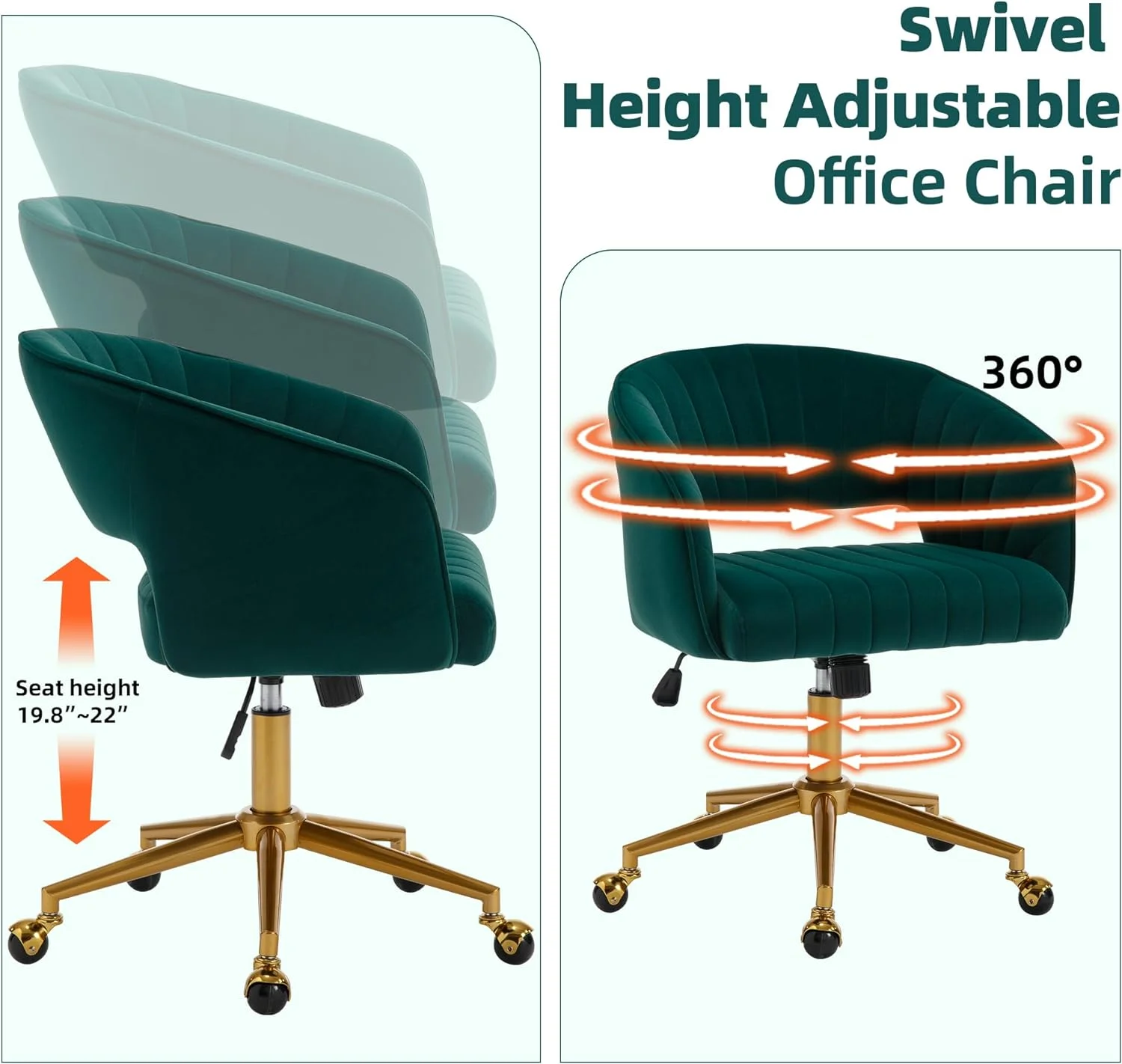 Westice Home Office Desk Chairs, Velvet Task Chair, Height Adjustable Swivel Vanity Chair with Golden Base for Vanity Study, Living Room Computer Room, Beige - Image 21